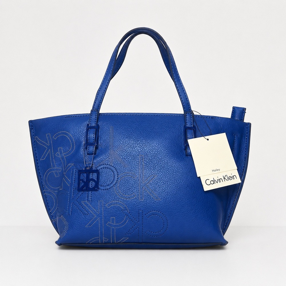 NWT Calvin Klein Hailey Blue Pebbled Logo Tote Bag Crossbody MSRP $119.50